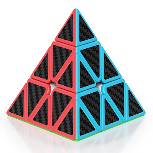 ROXENDA Pyramide Zauberwürfel 3x3x3 Dreieck Pyramide Speed Zauberwürfel - Stickerless Lebhafte Farben - noch Schneller als Original Pyramide (Carbon Fiber) von ROXENDA