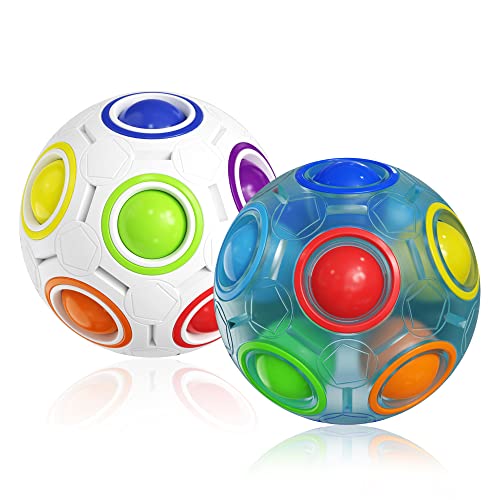 ROXENDA Regenbogenball Fidget Zauberball mit 12 Löcher Rainbow Ball - Geschicklichkeitsspiel Puzzle Ball für Kinder ab 6 Jahren, 2er Pack (Weiß & Blau) von ROXENDA