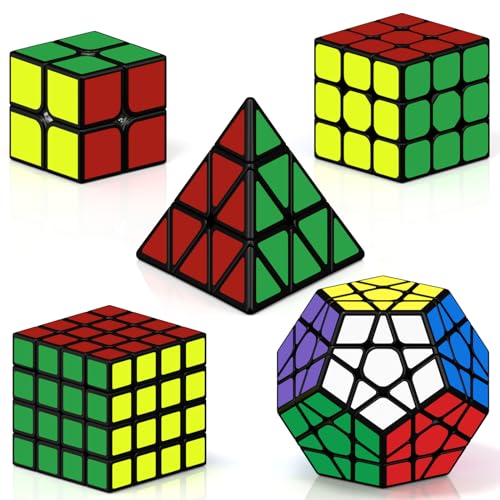 ROXENDA Speed Würfel Set, 2x2 3x3 4x4 Pyramide Dodekaeder Würfel Magischer Cube Sammlung für Kinder & Erwachsene [5 Pack], Schwarz von ROXENDA