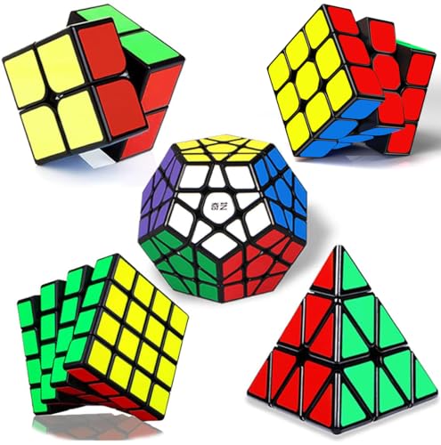 ROXENDA Speed Würfel Set, 2x2 3x3 4x4 Pyramide Dodekaeder Würfel Magischer Cube Sammlung für Kinder & Erwachsene [5 Pack], Schwarz von ROXENDA