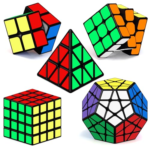 ROXENDA Speed Zauberwürfel Set, 2x2 3x3 4x4 Pyramide Dodekaeder Würfel Magischer Cube Sammlung für Kinder & Erwachsene [5 Pack] (Aufkleber) von ROXENDA