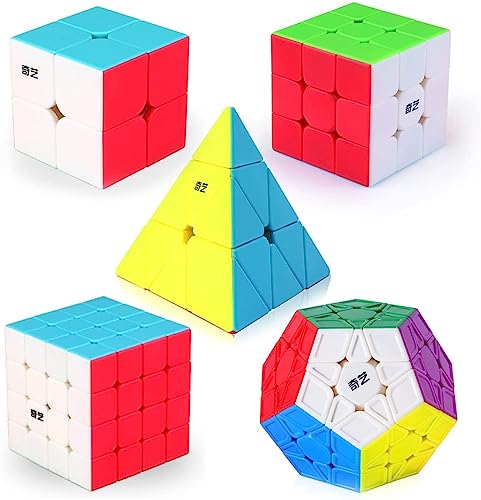 ROXENDA Speed Cube Set, 2x2 3x3 4x4 Pyramide Dodekaeder Cube Magischer Cube Sammlung für Kinder & Erwachsene [5 Pack], Stickerless von ROXENDA