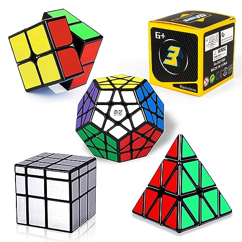 ROXENDA Zauberwürfel Set 2x2 3x3 Pyramide Megaminx Skewb Speed Cube Set Sammlung Puzzles mit Würfel Tutorial für Kinder und Erwachsene, [5er Pack] (Spiegel) von ROXENDA