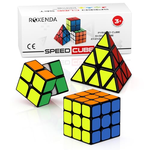 Roxenda Zauberwürfel Set, Original Speed Cube Set mit 2x2 3x3 Pyramide Speedcube, Einfaches Drehen & Flüssiges Spielen, Aufkleber Version von ROXENDA