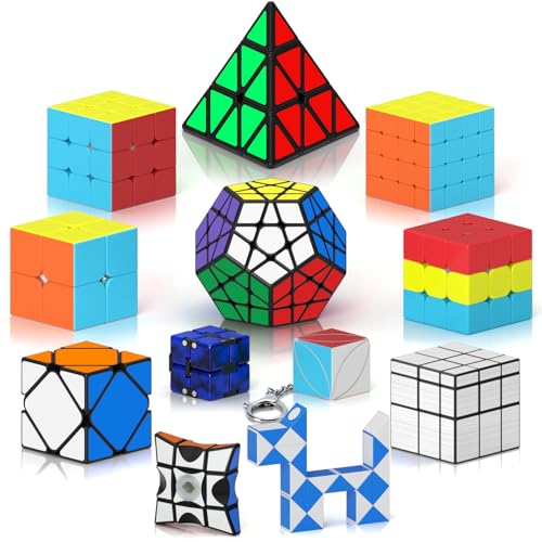 ROXENDA Zauberwürfel-Set, 2x2, 3x3, 4x4, Pyramide, Skewb, Infinity Puzzle Cube und 1x3x3 Spinner Cube Bundle, Weihnachts- und Geburtstagsgeschenk für Kinder, Jugendliche und Erwachsene (12er-Pack) von ROXENDA