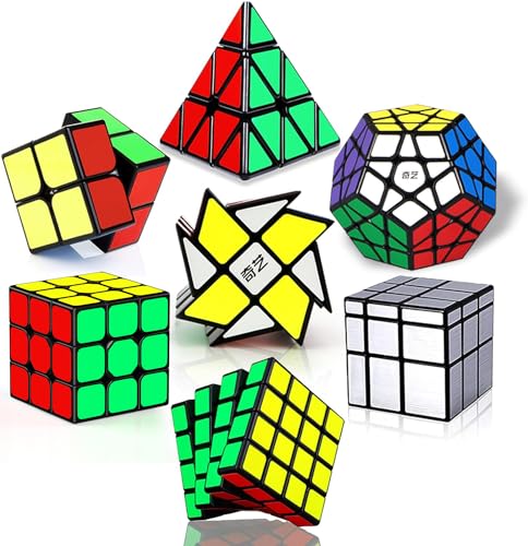ROXENDA Zauberwürfel Set, 2X2 3X3 4X4 Pyramide Dodekaeder Windmill Mirror Würfel Magic Puzzle Cube Kollektion für Kinder & Erwachsene [7 Pack] von ROXENDA