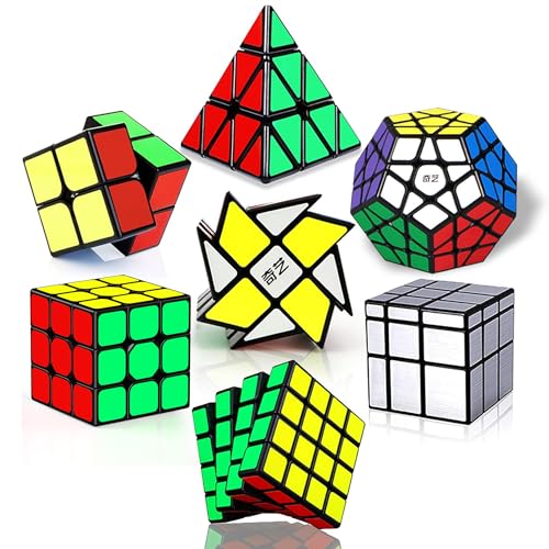 ROXENDA Zauberwürfel Set, 2X2 3X3 4X4 Pyramide Dodekaeder Windmill Mirror Würfel Magic Puzzle Cube Kollektion für Kinder & Erwachsene [7 Pack] von ROXENDA