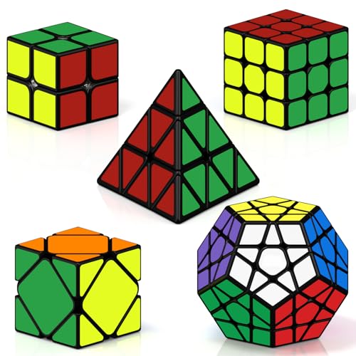 ROXENDA Zauberwürfel Set Originale 2x2 3x3 Pyramide Megaminx Skewb Speed Cube Set Sammlung mit Würfel Tutorial für Kinder und Erwachsene, [5er Pack] von ROXENDA