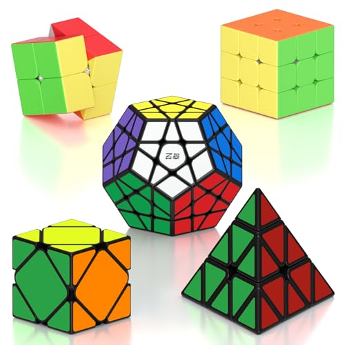 ROXENDA Zauberwürfel Set Originale 2x2 3x3 Pyramide Megaminx Skewb Speed Cube Set Sammlung mit Würfel Tutorial für Kinder und Erwachsene, [5er Pack] von ROXENDA