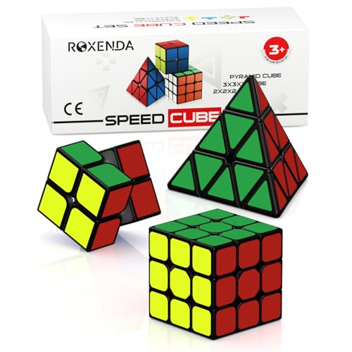 ROXENDA Zauberwürfel Set, Speed Cube Set von 2x2x2 3x3x3 Pyramide Zauberwürfel, Aufkleber Cube von ROXENDA