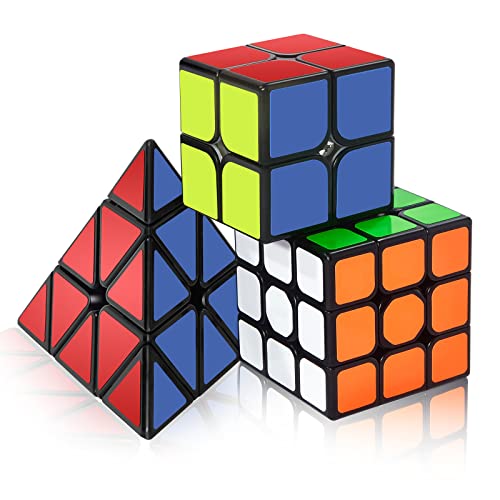 Roxenda Zauberwürfel Set, Original Speed Cube Set mit 2x2 3x3 Pyramide Speedcube, Einfaches Drehen & Flüssiges Spielen, Aufkleber Version (Original Stickers) von ROXENDA