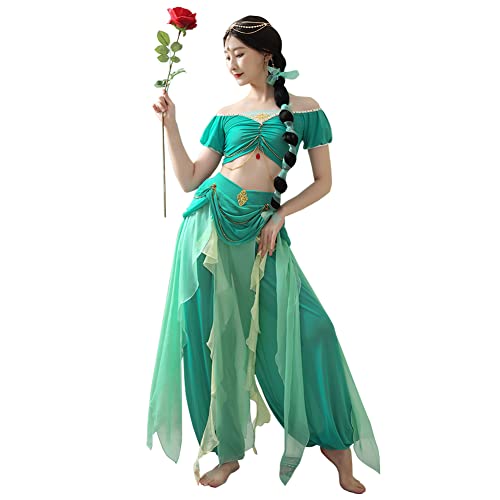 ROYAL SMEELA Prinzessin Jasmin Kostüm Erwachsene Cosplay Halloween Weihnachten Karneval Geburtstag Party Verkleidung Aladdin Tanzen Oberteile und Hosen Kleid für Frauen,Prinzessin Kostüm Damen von ROYAL SMEELA