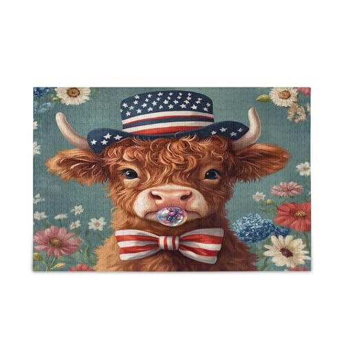 4. Juli Niedliche Hochlandkuh Erwachsenenpuzzles Einzigartige Puzzles für Erwachsene 1000 Teile Puzzle für Erwachsene 29,5 × 19,78 cm von RPLIFE