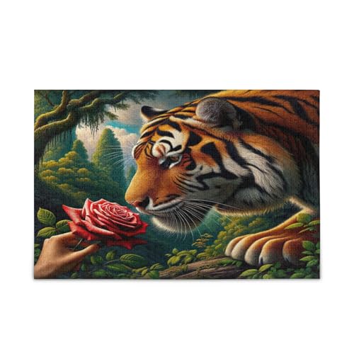 Animal Sniffs Rose Puzzle für Erwachsene, einzigartige Puzzles, 1000 Teile, Puzzle für Erwachsene, 74 x 70 cm von RPLIFE
