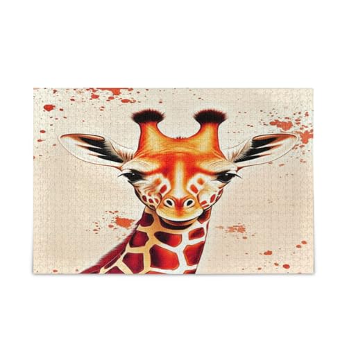 Aquarell-Giraffen-Puzzle, einzigartiges Puzzle, 1000 Teile, Puzzle für Erwachsene, 74 x 50 cm von RPLIFE