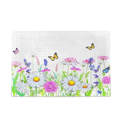 Aquarell-Puzzle, Wildblumen-Schmetterlinge, einzigartiges Puzzle, 1000 Teile, Puzzle für Erwachsene, 74 x 70 cm Aquarell-Puzzle, Wildblumen-Schmetterlinge, einzigartiges Puzzle, 1000 Teile, Puzzle für Erwachsene, 74 x 70 cm von RPLIFE