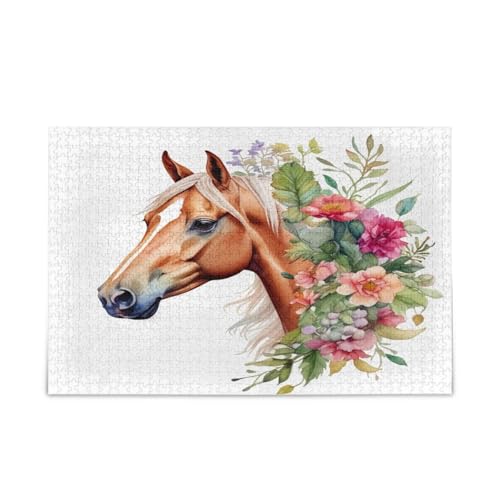 Aquarell-Puzzle mit Pferd- und Blumenmotiv, Holzpuzzle für Erwachsene, 500 Teile, Puzzle für Familie, 50 x 37 cm Aquarell-Puzzle mit Pferd- und Blumenmotiv, Holzpuzzle für Erwachsene, 500 Teile, Puzzle für Familie, 50 x 37 cm von RPLIFE