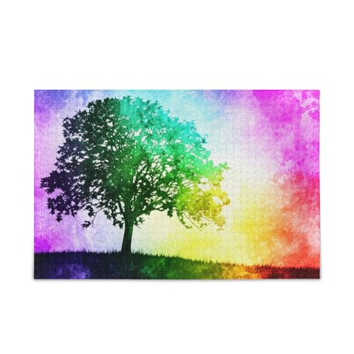 Aquarell-Silhouette, Batikmuster, Erwachsenen-Holzpuzzle, Gehirnspiel, 1000 Teile, Puzzle für Familie, 74 x 70 cm von RPLIFE