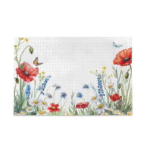Aquarell-Wildblumen-Schmetterlinge, Erwachsenen-Puzzle, Holzpuzzle für Erwachsene, 500 Teile, Puzzle für Familie, 50 x 37 cm Aquarell-Wildblumen-Schmetterlinge, Erwachsenen-Puzzle, Holzpuzzle für Erwachsene, 500 Teile, Puzzle für Familie, 50 x 37 cm von RPLIFE