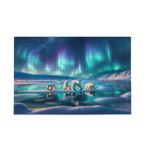 Aurora und Eisbären Erwachsenenpuzzles lustige Puzzles 1000 Teile Puzzle für Familie 29,5 × 19,78 cm von RPLIFE