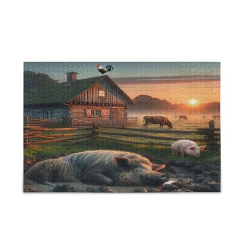 Bauernhaus-Holzpuzzle mit Hahn-Schweinchen-Motiv, 500 Teile, 50 x 37 cm Bauernhaus-Holzpuzzle mit Hahn-Schweinchen-Motiv, 500 Teile, 50 x 37 cm von RPLIFE