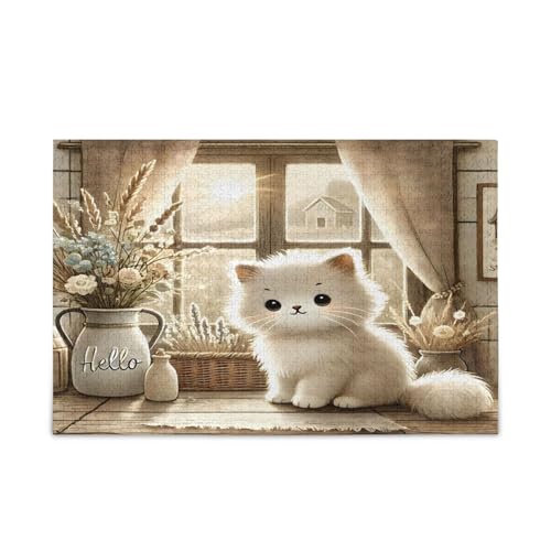 Bauernhaus Katzenfamilie Puzzle, 1000 Teile Puzzles, hübsche Puzzles, Puzzle mit Buchstaben auf der Rückseite von RPLIFE