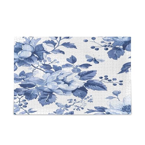 Blau-weißes florales Holzpuzzle für Erwachsene, 500 Teile, 50 x 37 cm Blau-weißes florales Holzpuzzle für Erwachsene, 500 Teile, 50 x 37 cm von RPLIFE