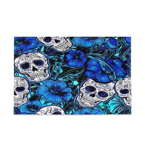 Blaue Blumen, Zuckerschädel für Erwachsene, Holzpuzzle für Erwachsene, 500 Teile, Puzzle für Familie, 50,5 x 37,8 cm Blaue Blumen, Zuckerschädel für Erwachsene, Holzpuzzle für Erwachsene, 500 Teile, Puzzle für Familie, 50,5 x 37,8 cm von RPLIFE