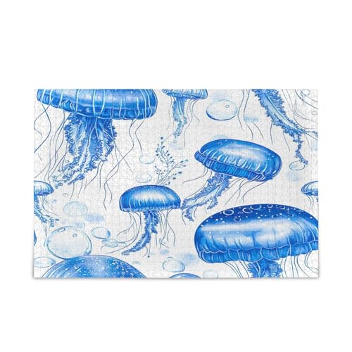Blaue Quallen-Holz-Puzzle, Familienpuzzle, 1000 Teile, 29,5 × 19,78 cm Blaue Quallen-Holz-Puzzle, Familienpuzzle, 1000 Teile, 29,5 × 19,78 cm von RPLIFE