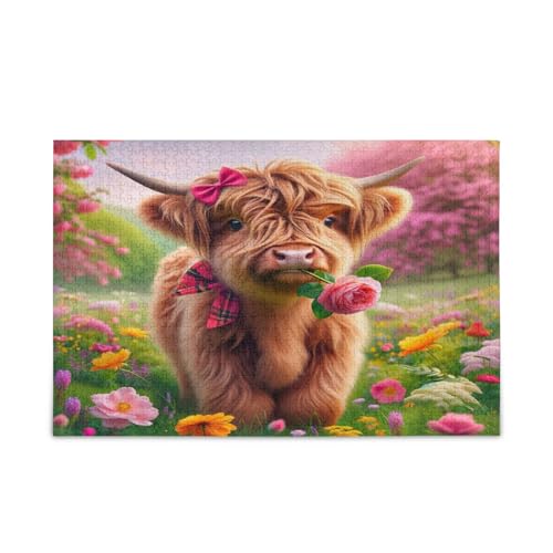 Bunte Blumen, Hochlandkuh, Erwachsenen-Puzzle, Holzpuzzles für Erwachsene, 1000 Teile, Puzzle für Familie, 75 x 70 cm Bunte Blumen, Hochlandkuh, Erwachsenen-Puzzle, Holzpuzzles für Erwachsene, 1000 Teile, Puzzle für Familie, 75 x 70 cm von RPLIFE
