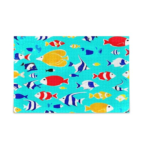 Bunte Fische, blaugrüne Holz-Puzzle, Familienpuzzle, 500 Teile, 50 x 37 cm Bunte Fische, blaugrüne Holz-Puzzle, Familienpuzzle, 500 Teile, 50 x 37 cm von RPLIFE