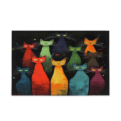 Bunte Katzen, schwarze Erwachsenen-Puzzles, Holzpuzzles für Erwachsene, 1000 Teile, Puzzle für Familie, 74 x 50 cm Bunte Katzen, schwarze Erwachsenen-Puzzles, Holzpuzzles für Erwachsene, 1000 Teile, Puzzle für Familie, 74 x 50 cm von RPLIFE