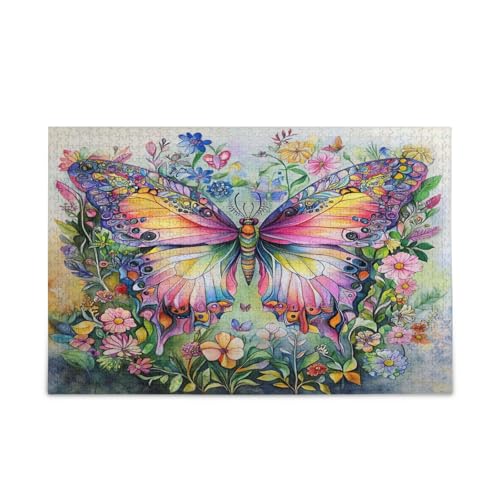 Buntes Holzpuzzle für Erwachsene, Schmetterlings-Garten, Holzpuzzle, 1000 Teile, Puzzle für Familie, 74 x 70 cm Buntes Holzpuzzle für Erwachsene, Schmetterlings-Garten, Holzpuzzle, 1000 Teile, Puzzle für Familie, 74 x 70 cm von RPLIFE