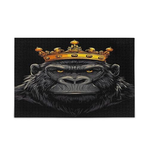 Cartoon-Gorilla-Kronen-Holzpuzzle für Erwachsene, Familienpuzzle, 1000 Teile, 74 x 70 cm von RPLIFE
