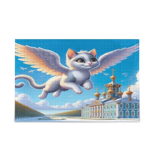 Cartoon Katze mit Engelsflügeln Familienpuzzle, Puzzle 1000 Teile, Hübsche Puzzles, Bilderpuzzle von RPLIFE