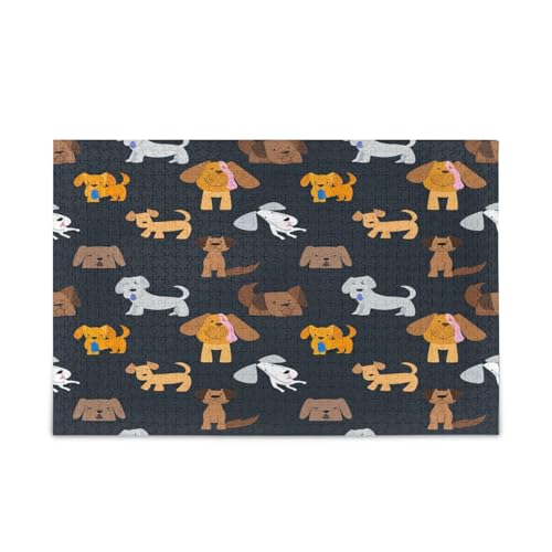 Cartoon-Stil Hunde Schwarz Puzzle Einzigartige Puzzles für Erwachsene 500 Teile Puzzle für Erwachsene 20,5 × 14,22,9 cm von RPLIFE