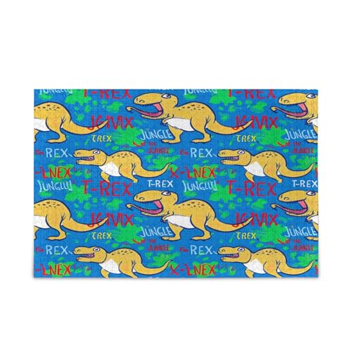 Cartoon Style T Rex Dinosaurier, blaues Puzzle, einzigartige Puzzles, 500 Teile, Puzzle für Erwachsene, 50,5 x 37,8 cm von RPLIFE