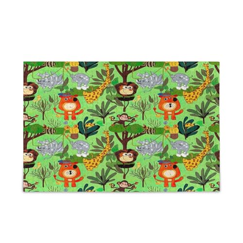 Cartoon-Tiere, Dschungelgrün, Erwachsenen-Puzzle, lustige Puzzles, 1000 Teile, Puzzle für Familie, 74 x 70 cm von RPLIFE