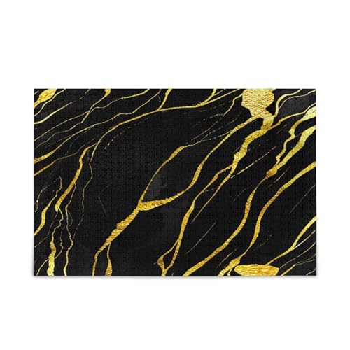 Chic Black Gold Wooden Jigsaw Puzzles Puzzle Toy 500 Pieces Puzzle for Family 20.5×14.22.9 cm von RPLIFE