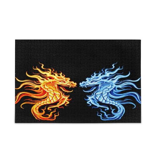 Cool Fire Ice Dragons Holzpuzzle für Erwachsene, 1000 Teile, Puzzle für Familie, 74 x 70 cm, Schwarz Cool Fire Ice Dragons Holzpuzzle für Erwachsene, 1000 Teile, Puzzle für Familie, 74 x 70 cm, Schwarz von RPLIFE