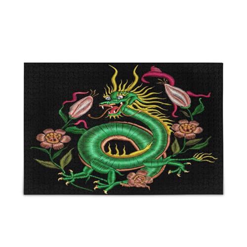 Cool Green Dragon Black Adult Jigsaw Puzzles Picture Puzzle 1000 Pieces Puzzle for Family 29.5×19.17.8 cm von RPLIFE