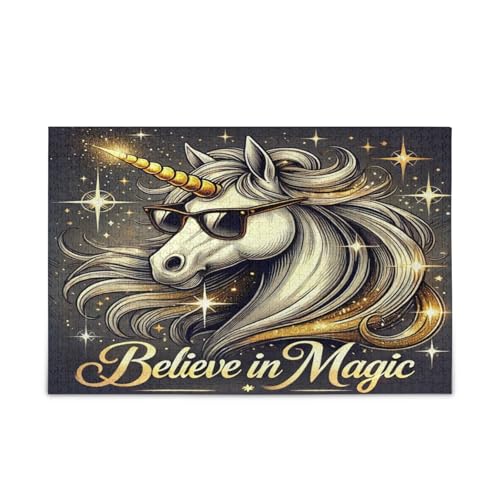 Cooles Einhorn-Puzzle für Erwachsene, goldenes Glitzern, Holz-Puzzle, Erwachsene, 1000 Teile, Puzzle für Familie, 75 x 70 cm Cooles Einhorn-Puzzle für Erwachsene, goldenes Glitzern, Holz-Puzzle, Erwachsene, 1000 Teile, Puzzle für Familie, 75 x 70 cm von RPLIFE