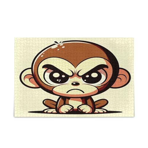 Cute Cartoon Angry Monkey Wood Jigsaw Puzzles Adult, Puzzle with Letters on Back Beautiful Puzzles for Adults, Unique Puzzles for Adults von RPLIFE