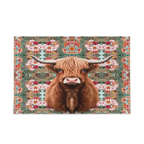 Cute Highland Cow Green Red Puzzles for Family 1000 Pieces 29.5×19.78 cm von RPLIFE