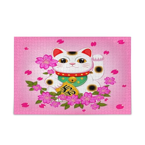 Cute Maneki Neko Pink Adult Puzzles Puzzles for Family 1000 Pieces 29.5×19.17.8 cm von RPLIFE