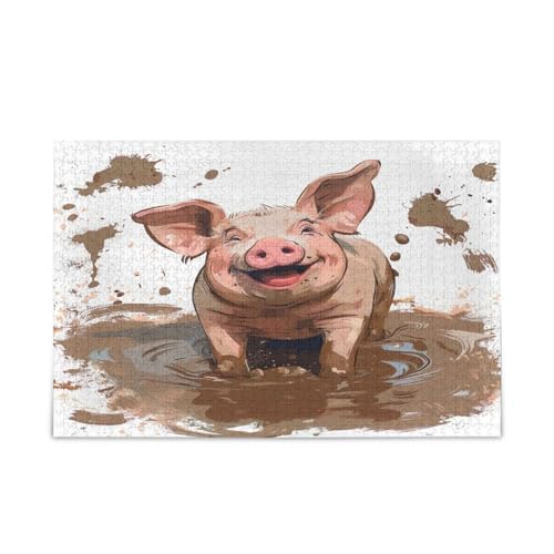 Cute Piggy Mud Pig Puzzle für Erwachsene, Gehirnspiel, 1000 Teile, Puzzle für Familie, 74 x 70 cm von RPLIFE