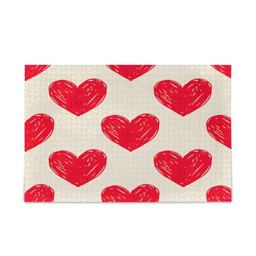 Doodle Hearts Red Adult Wooden Puzzles Unique Puzzles 500 Pieces Puzzle for Adult 20.5×14.22.9 cm von RPLIFE