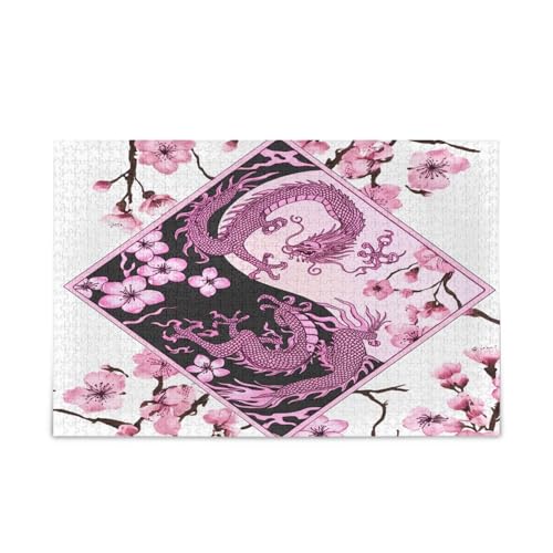 Drachenblumen-Yin-Yang-Malerei, Rosa, Erwachsenen-Holz-Puzzle, 1000-teiliges Puzzle, 74 x 70 cm von RPLIFE