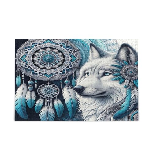 Dream Catcher Wolf Erwachsene Holzpuzzle Holzpuzzles Erwachsene 500 Teile Puzzle für Familie 50,5 × 37,8 cm Dream Catcher Wolf Erwachsene Holzpuzzle Holzpuzzles Erwachsene 500 Teile Puzzle für Familie 50,5 × 37,8 cm von RPLIFE