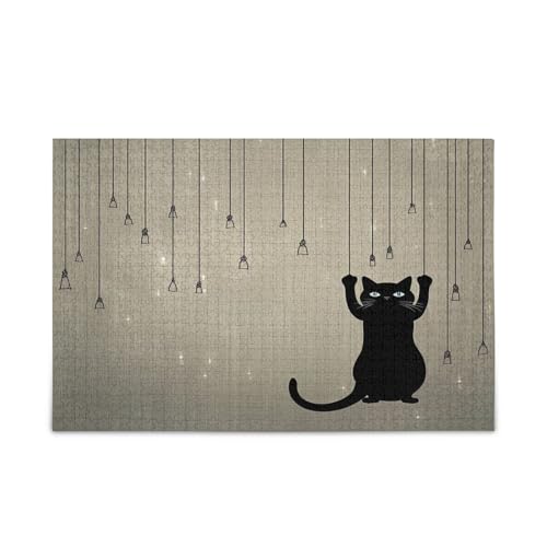 Dunkle Katze Erwachsene Holzpuzzles Lustige Puzzles 500 Teile Puzzle für Familie 20,5 × 14,22,9 cm von RPLIFE